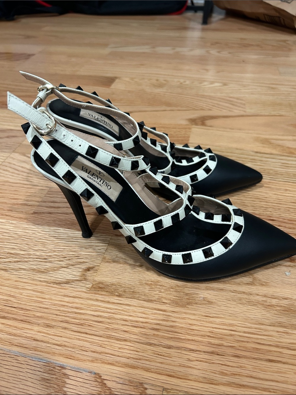 Valentino Garvani Black and White Rockstud Heels